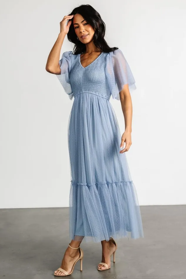 Martha Smocked Tulle Dress Dusty Blue Women Baltic Born Tulle Styles Martha Smocked Tulle Dress Dusty Blue Women Baltic Born Tulle Styles