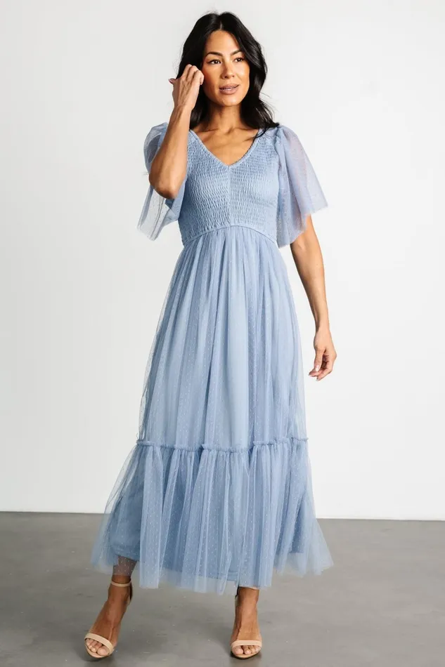 Martha Smocked Tulle Dress Dusty Blue Women Baltic Born Tulle Styles Martha Smocked Tulle Dress Dusty Blue Women Baltic Born Tulle Styles