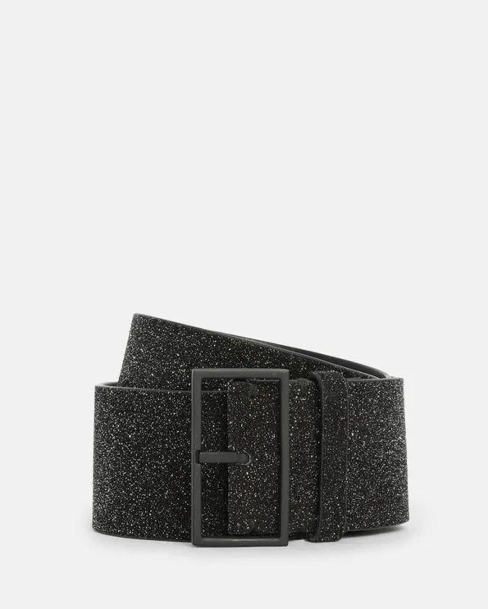 Mary Sparkle Leather Wide Waist Belt Blackmatte Black Women AllSaints Leather Belts