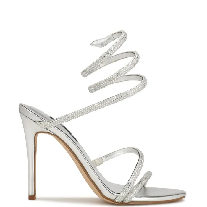 Maskil Ankle Wrap Heeled Sandals Silver Shimmer Women Nine West High Heels