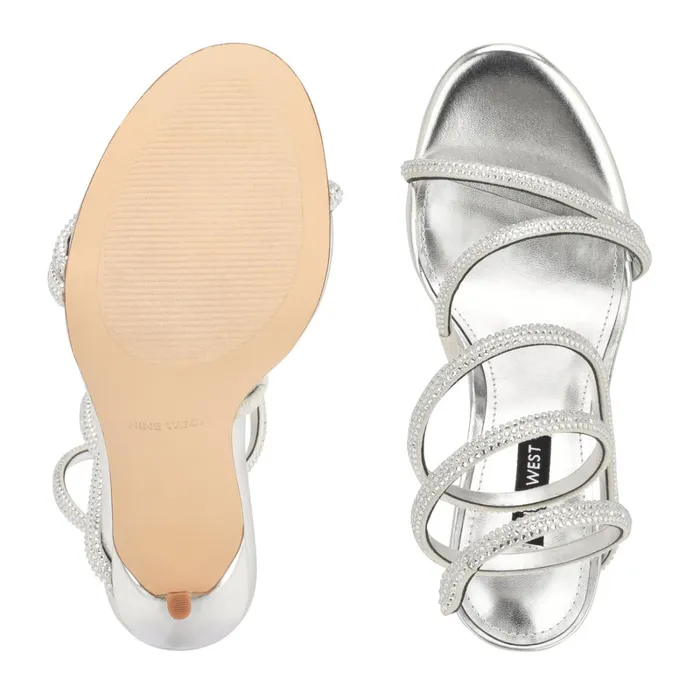 Maskil Ankle Wrap Heeled Sandals Silver Shimmer Women Nine West High Heels Maskil Ankle Wrap Heeled Sandals Silver Shimmer Women Nine West High Heels