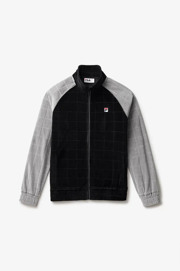 Matching Sets Men Fila Ivy League Debossed Check Velour Jacket 002 Black Monument