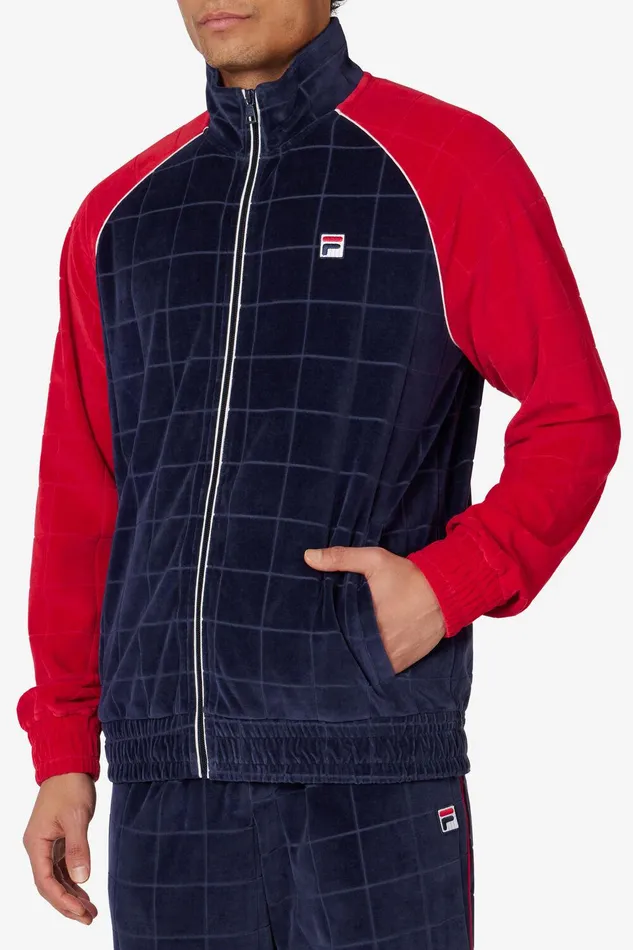 Matching Sets Men Fila Ivy League Debossed Check Velour Jacket 488 Fila Navy Fila Red Gardenia