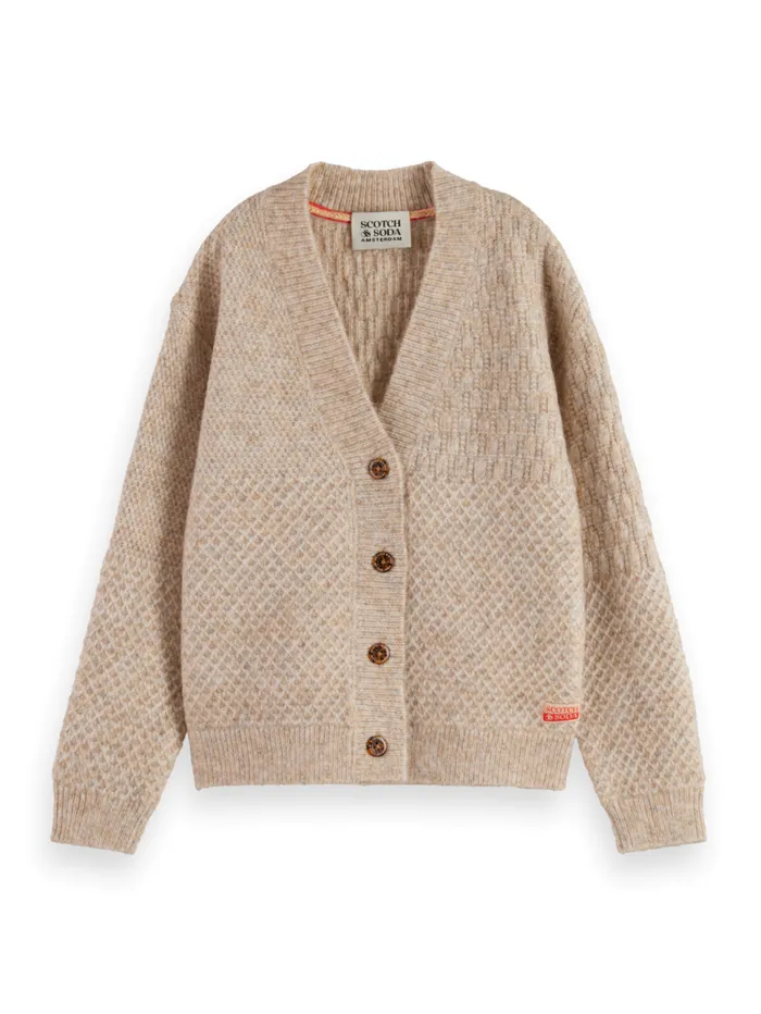 MELANGE BLOCKED CARDIGAN Oatmeal Melange Kids Scotch and Soda Knitwear