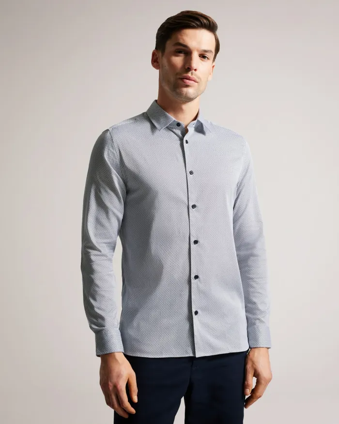 Men ALHAM 8211 Long Sleeve Geometric Print Shirt Navy Ted Baker Shirts