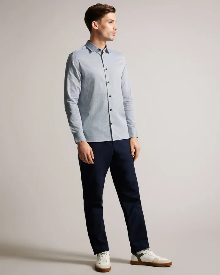 Men ALHAM 8211 Long Sleeve Geometric Print Shirt Navy Ted Baker Shirts
