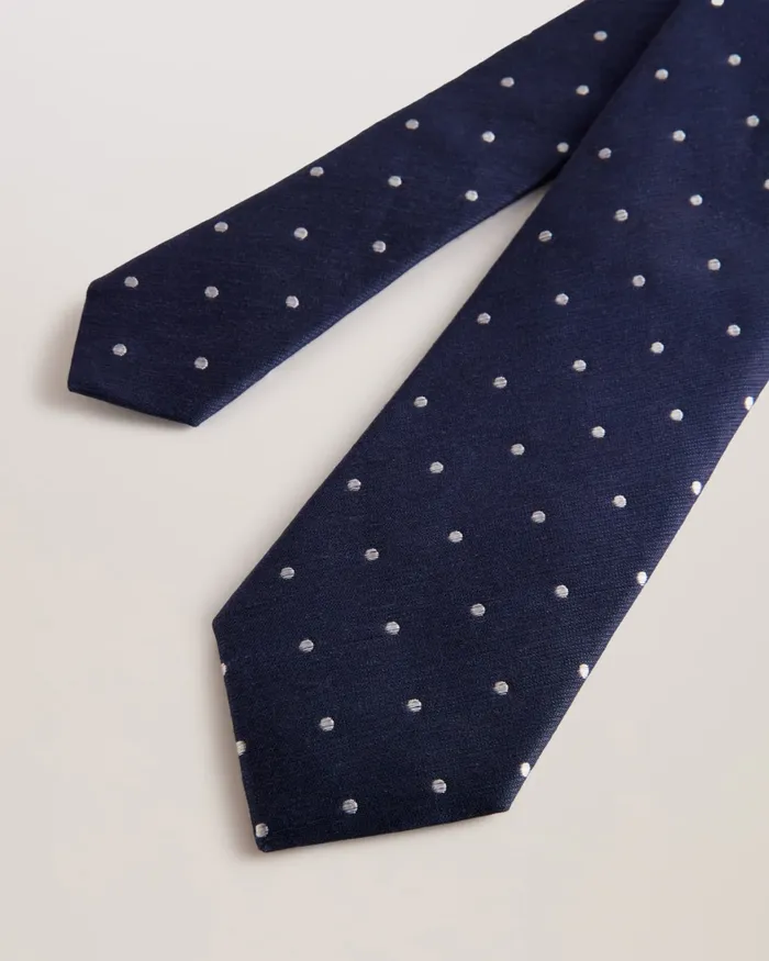 Men ALOYSIS 8211 Spotted Silk Linen Tie Navy Ted Baker Ties and Bowties