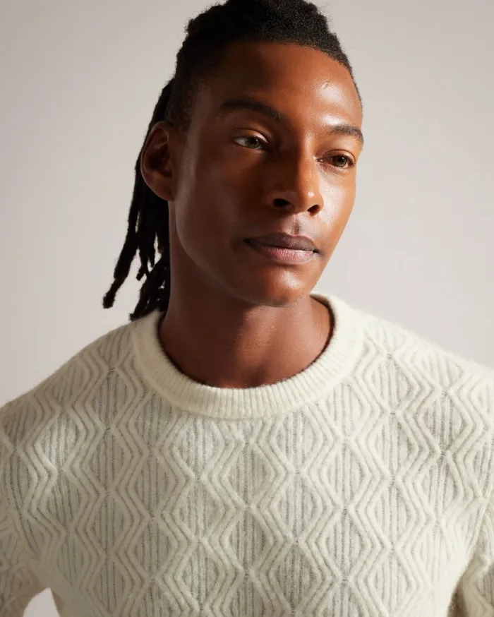Men ATCHET 8211 Wool Blend Cable Knit Jumper Ecru Ted Baker Jumpers and Knitwear Men ATCHET 8211 Wool Blend Cable Knit Jumper Ecru Ted Baker Jumpers and Knitwear