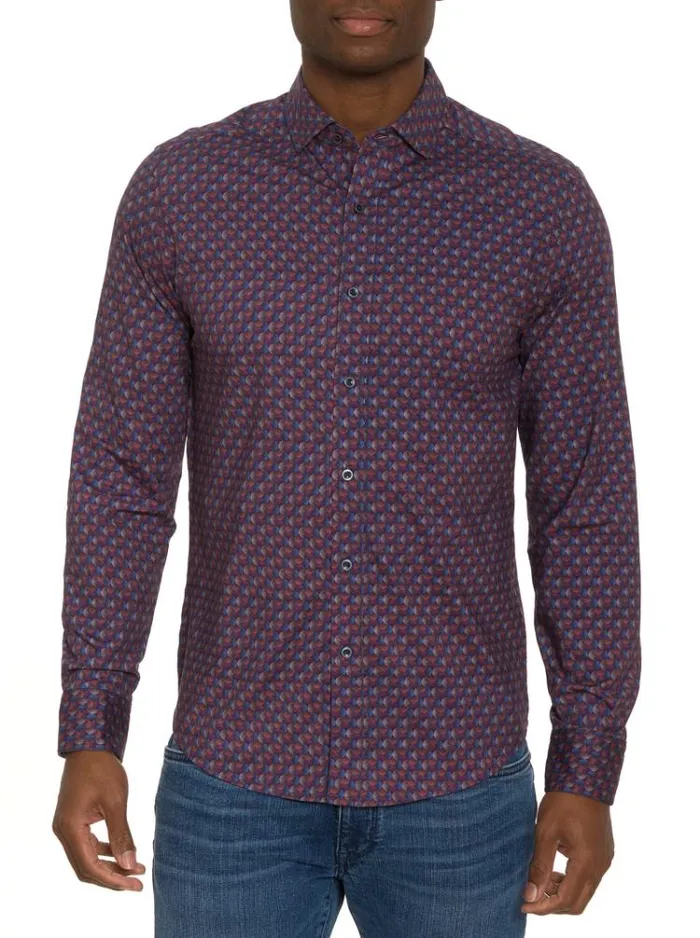 Men BARRONE MOTION LONG SLEEVE KNIT BUTTON DOWN SHIRT Multi Robert Graham Button Down Shirts