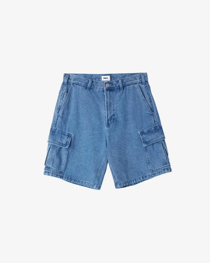Men BIGWIG BAGGY DENIM CARGO SHORT Stone Wash Indigo OBEY Clothing BIGWIG