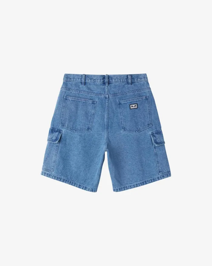 Men BIGWIG BAGGY DENIM CARGO SHORT Stone Wash Indigo OBEY Clothing BIGWIG