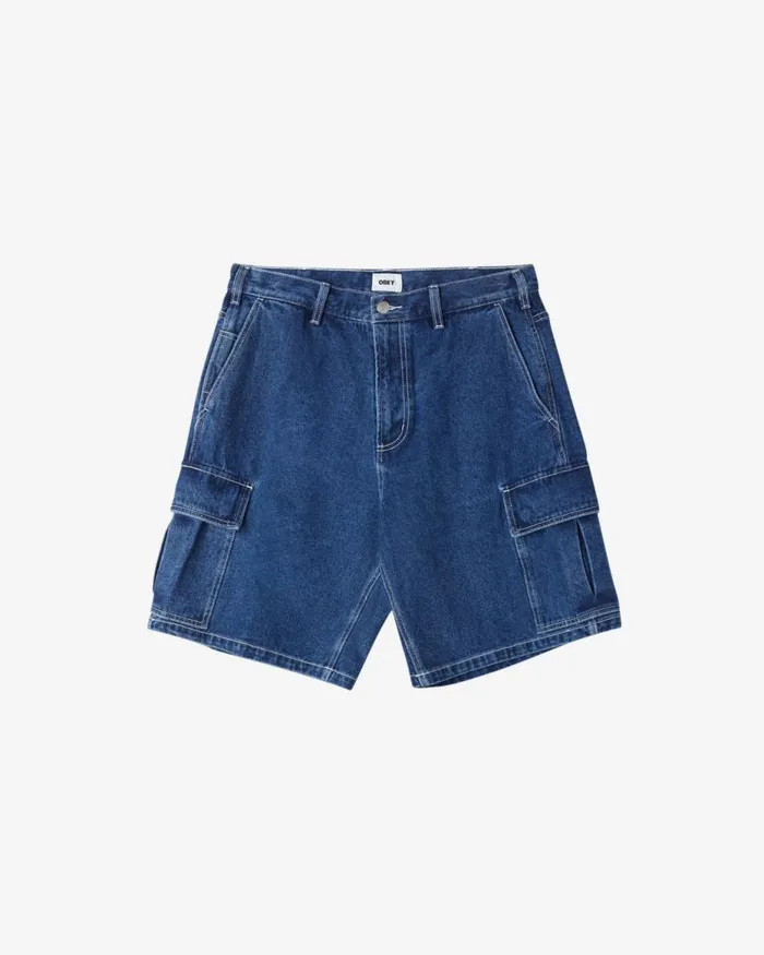 Men BIGWIG BAGGY DENIM CARGO SHORT Stone Wash Indigo OBEY Clothing BIGWIG
