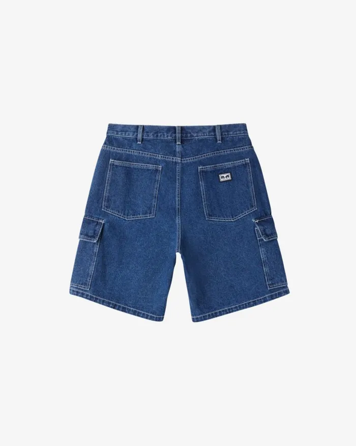 Men BIGWIG BAGGY DENIM CARGO SHORT Stone Wash Indigo OBEY Clothing BIGWIG