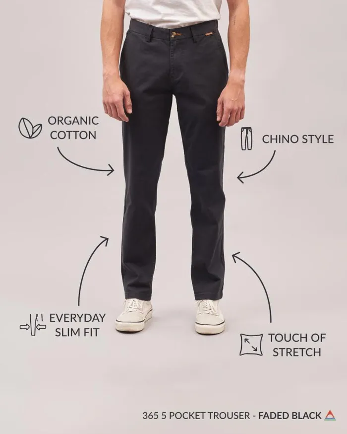 Men Bottoms Passenger 365 Organic Cotton Trouser Faded Black Faded Black