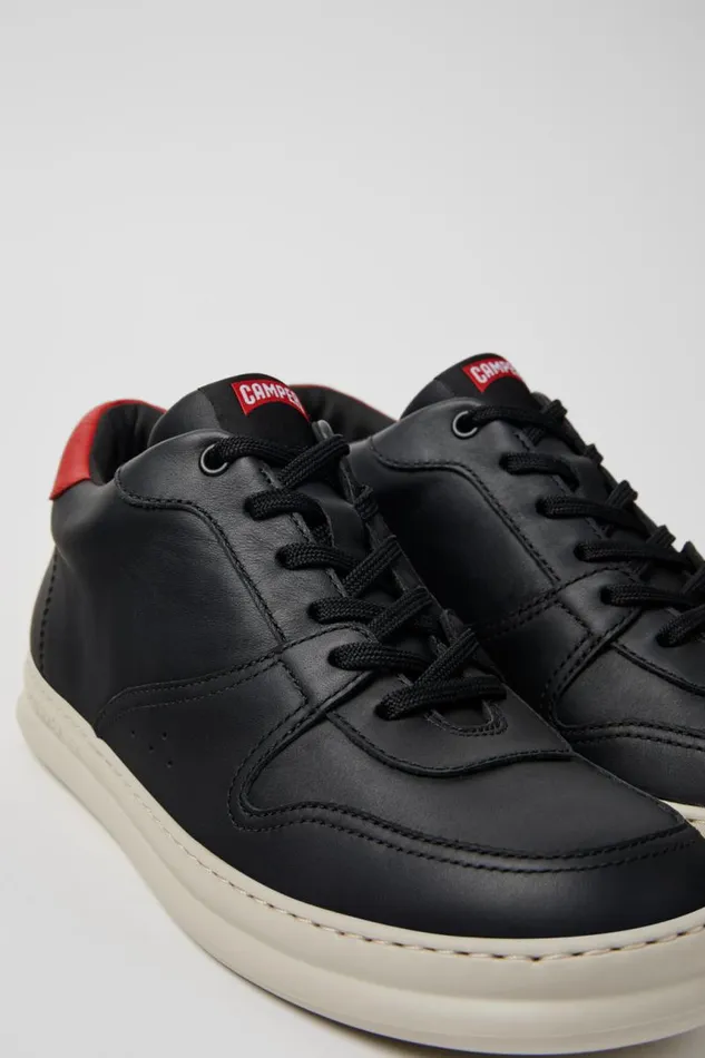 Men Camper Ankle Boots Runner Black And Red Leather Sneakers