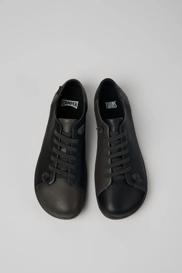 Men Camper Casual Shoes Twins Blackgray Leather Shoes
