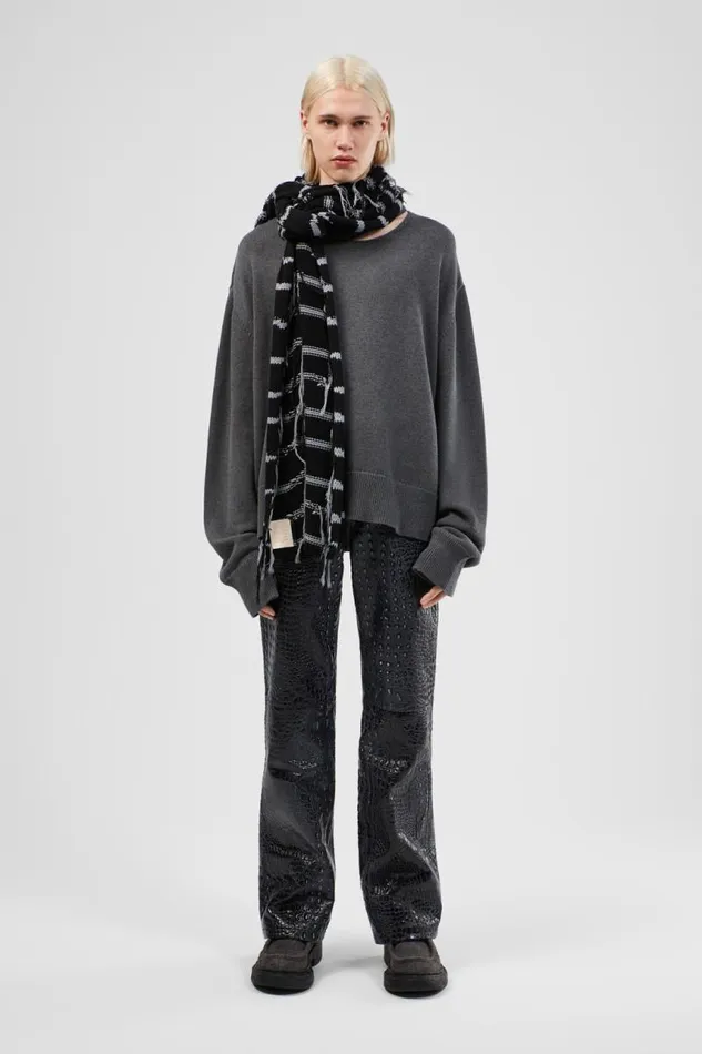 Men Camper Knit Knit Scarf Black Intarsia Knit Scarf