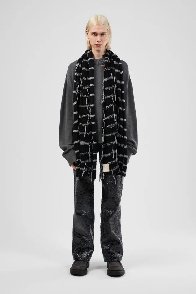 Men Camper Knit Knit Scarf Black Intarsia Knit Scarf Men Camper Knit Knit Scarf Black Intarsia Knit Scarf