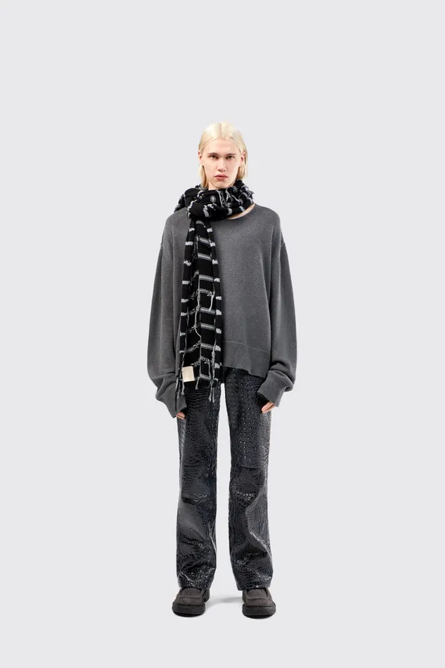 Men Camper Knit Knit Scarf Black Intarsia Knit Scarf Men Camper Knit Knit Scarf Black Intarsia Knit Scarf