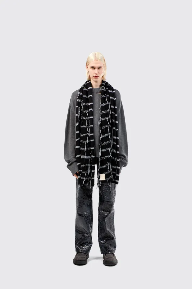 Men Camper Knit Knit Scarf Black Intarsia Knit Scarf Men Camper Knit Knit Scarf Black Intarsia Knit Scarf