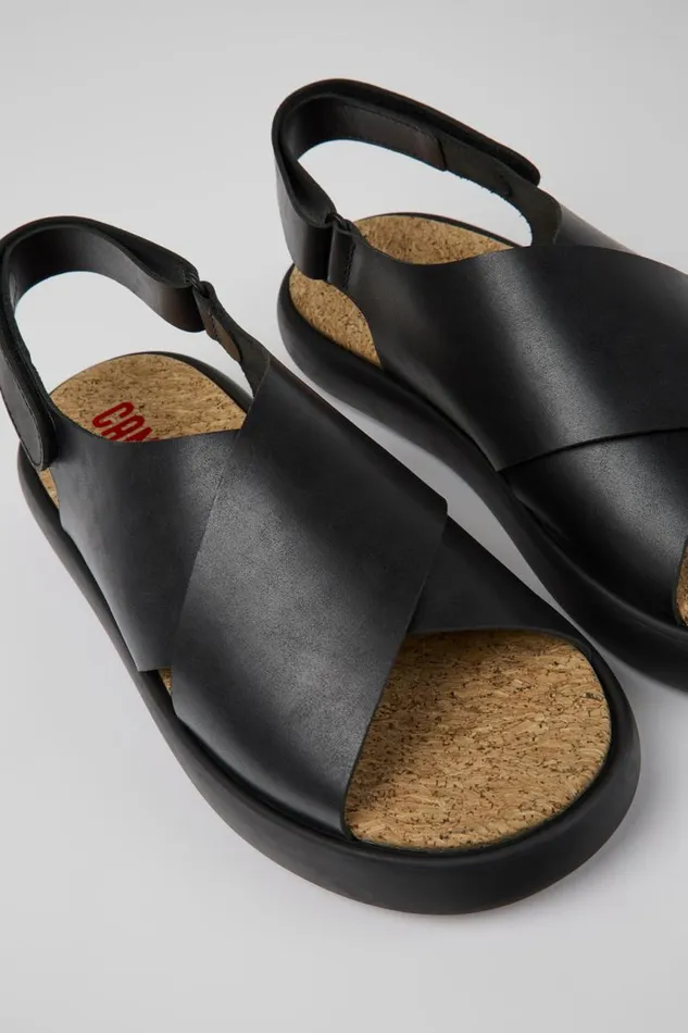 Men Camper Sandals Pelotas Flota Black Leather Sandals