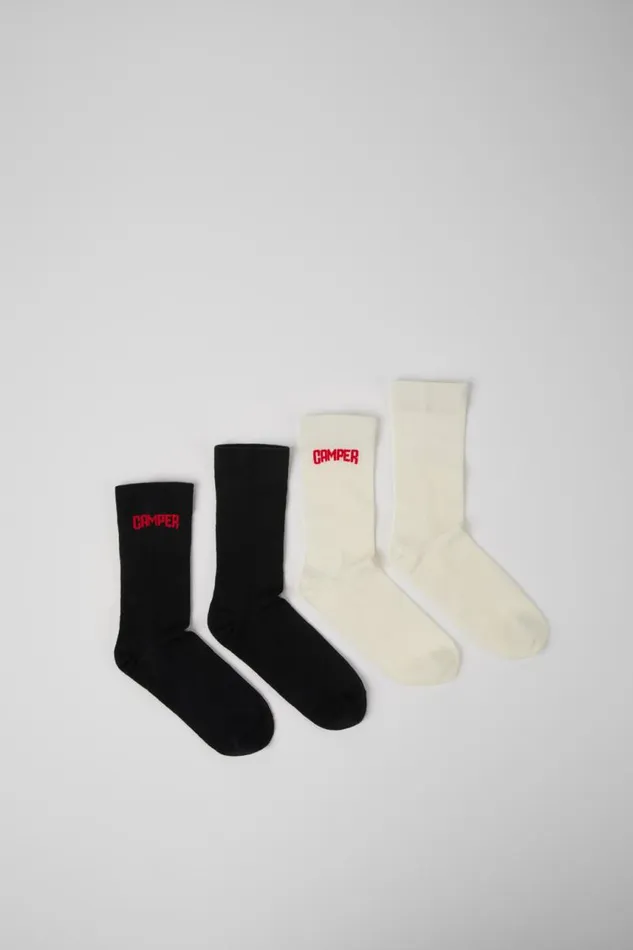 Men Camper Socks Long Sock Pack 2 Pairs White And Black Merino Wool Socks