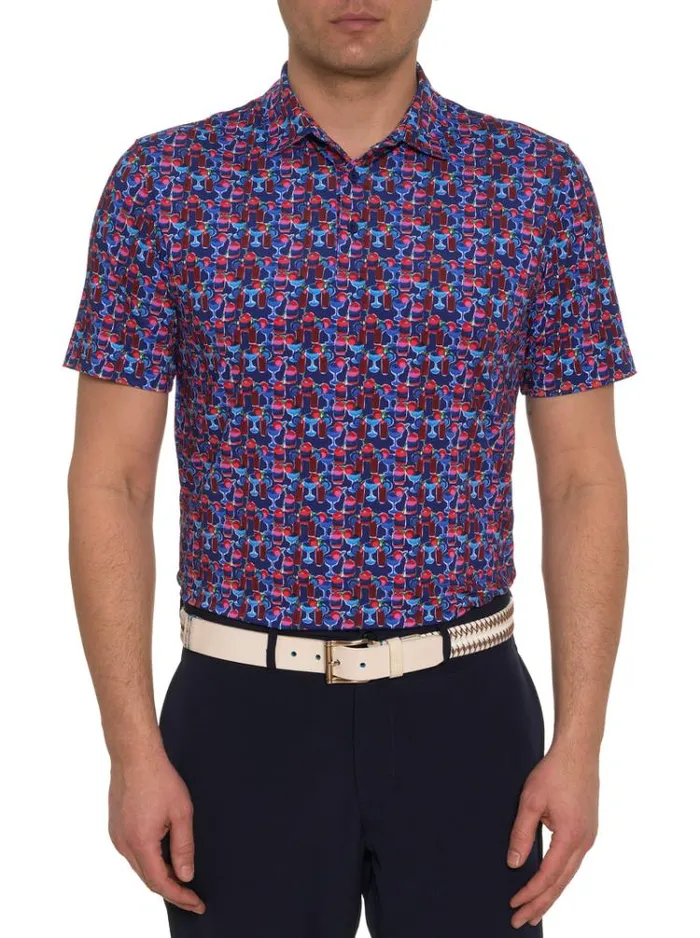 Men COCKTAIL HOUR KNIT POLO Navy Robert Graham Polos and TShirts