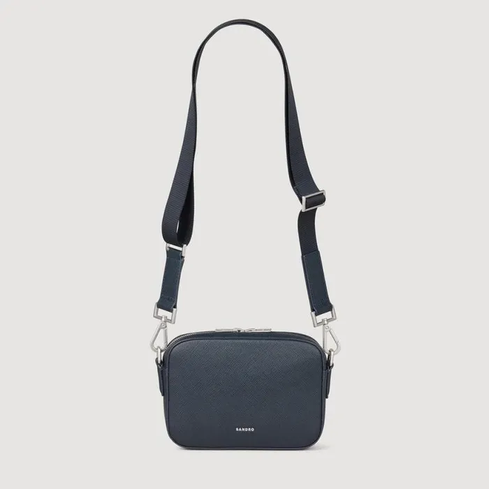 Men Crossbody Bags SANDRO Small Saffiano Leather Bag Midnight Blue