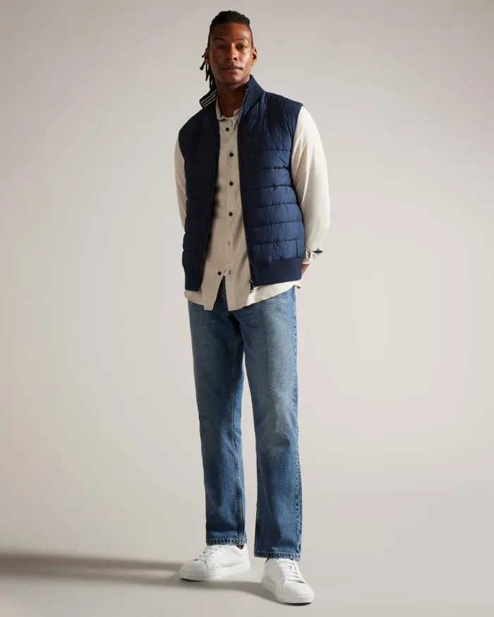 Men DEJAS 8211 Funnel Neck Gilet With Knitted Back Navy Ted Baker Jumpers and Knitwear Men DEJAS 8211 Funnel Neck Gilet With Knitted Back Navy Ted Baker Jumpers and Knitwear