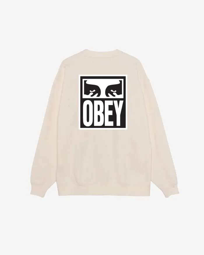 Men EYES ICON II HEAVYWEIGHT CREWNECK Unbleached OBEY Clothing SWEATSHIRTS