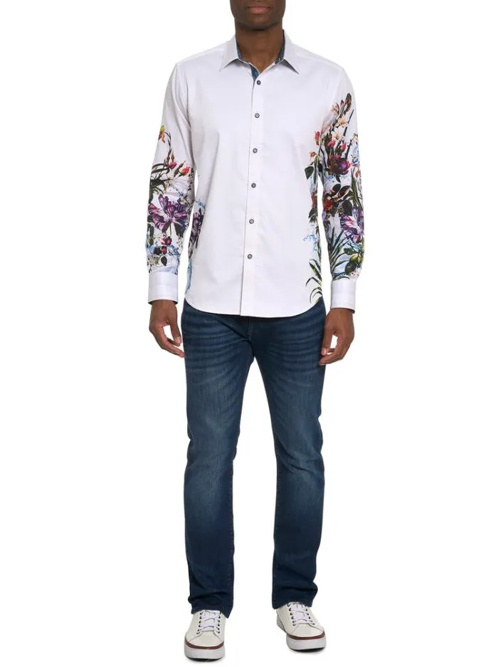 Men GARDEN PARTY LONG SLEEVE BUTTON DOWN SHIRT White Robert Graham Button Down Shirts