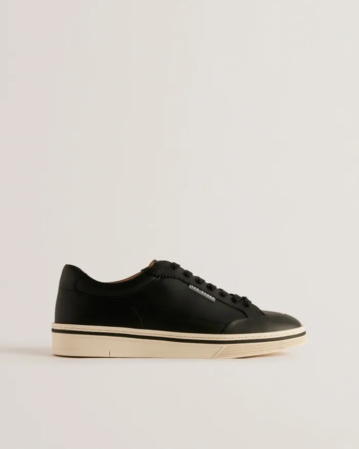 Men HAMPSTD 8211 Leather Contrast Detail Court Trainers Black Ted Baker Trainers