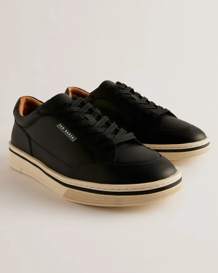 Men HAMPSTD 8211 Leather Contrast Detail Court Trainers Black Ted Baker Trainers