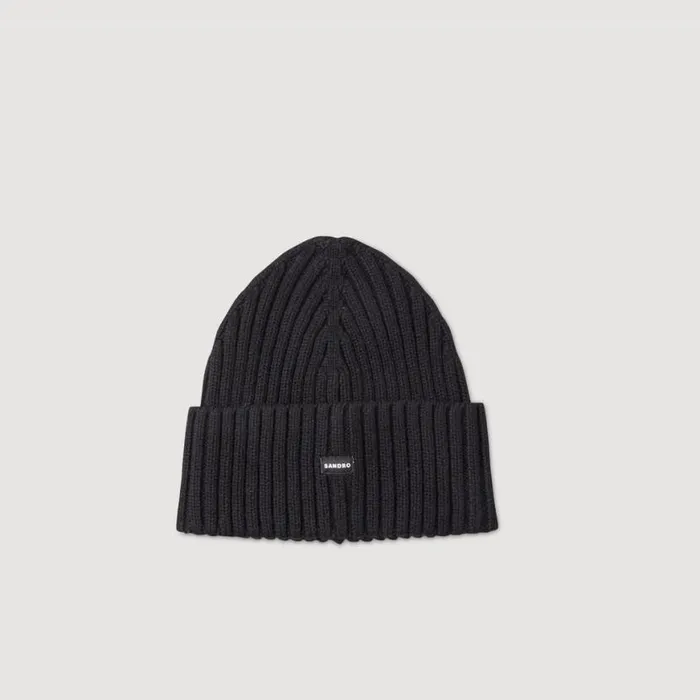 Men Hats SANDRO Knit Hat Black