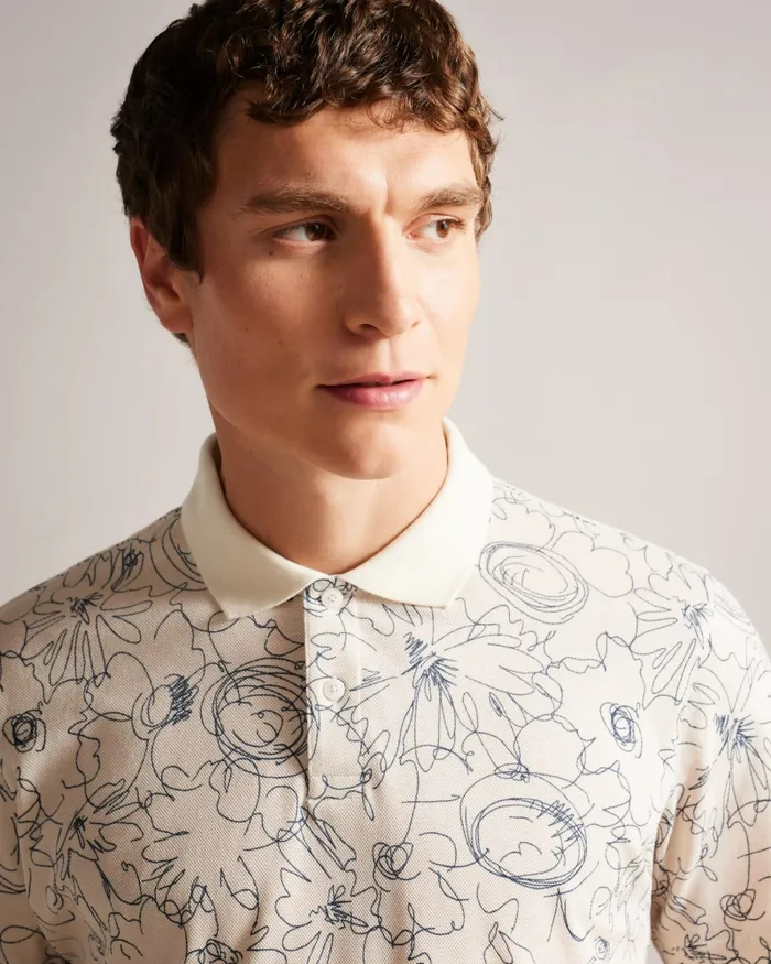Men HOLLER 8211 Short Sleeve Regular Fit Printed Polo Shirt Natural Ted Baker Polo Shirts
