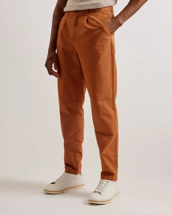 Men HOLMER 8211 Tapered Fit Pleated Cotton Trousers Brown Ted Baker Trousers and Chinos Men HOLMER 8211 Tapered Fit Pleated Cotton Trousers Brown Ted Baker Trousers and Chinos