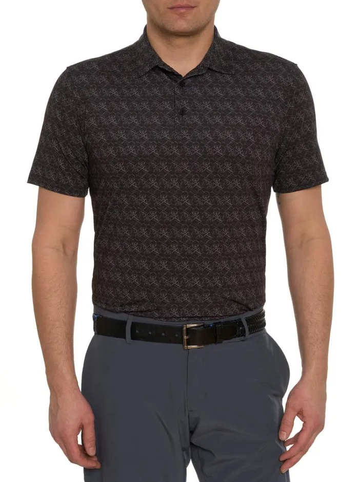 Men IRON SKULL PERFORMANCE POLO Black Robert Graham Polos and TShirts