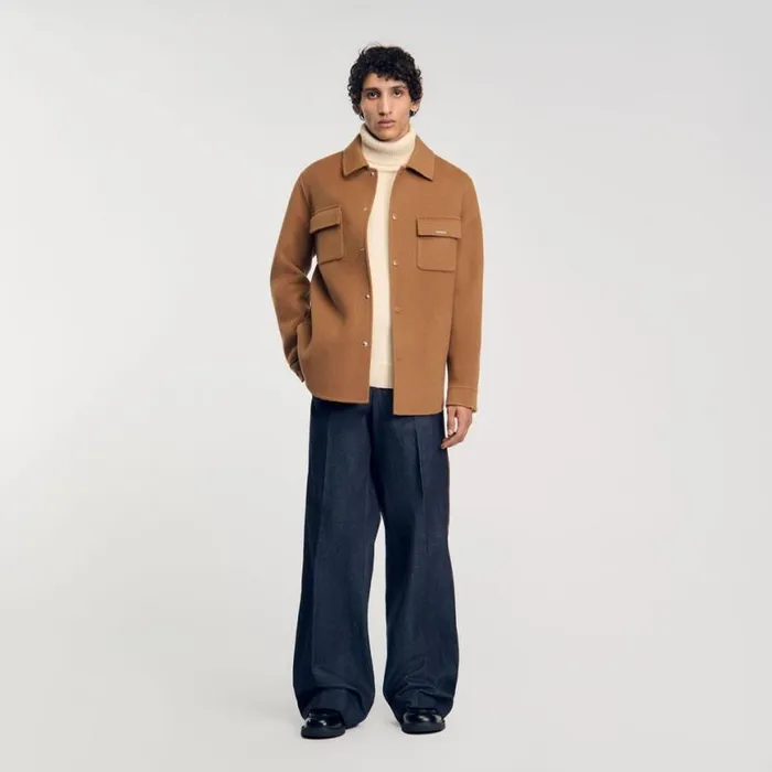 Men Jackets SANDRO Doublefaced Overshirt Camel