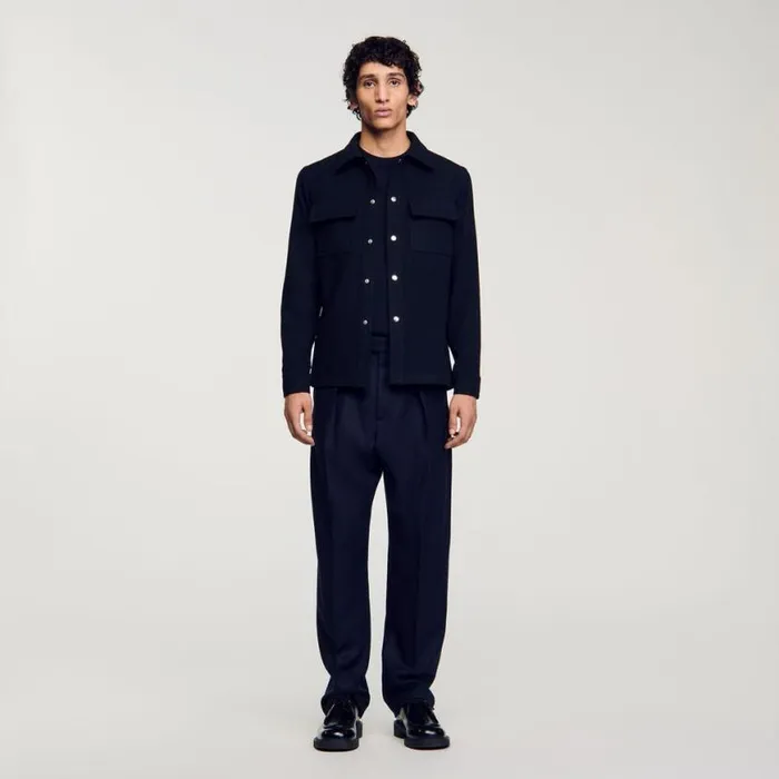 Men Jackets SANDRO Wool Overshirt Navy Blue