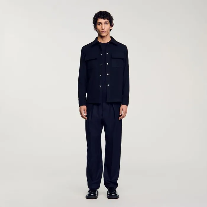 Men Jackets SANDRO Wool Overshirt Navy Blue