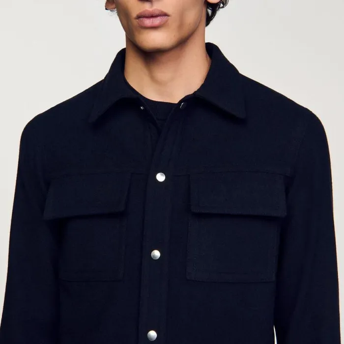 Men Jackets SANDRO Wool Overshirt Navy Blue