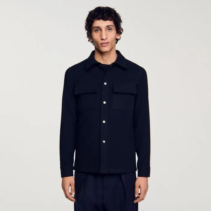 Men Jackets SANDRO Wool Overshirt Navy Blue