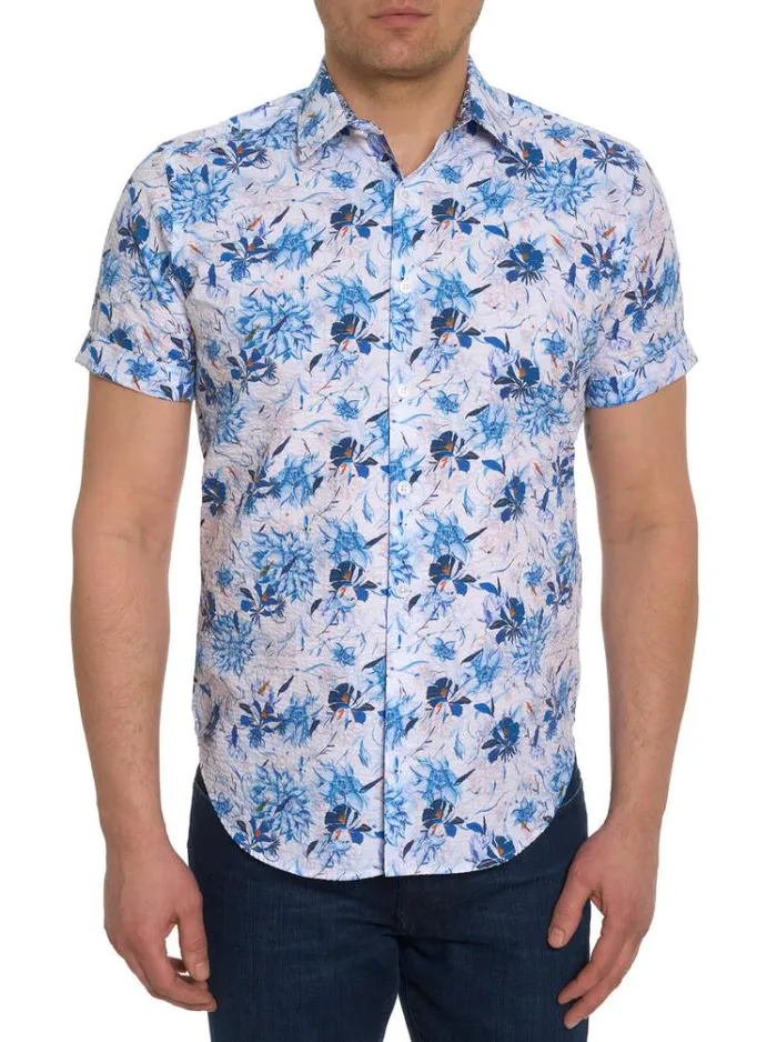 Men LANDERS SHORT SLEEVE BUTTON DOWN SHIRT Blue Robert Graham Button Down Shirts
