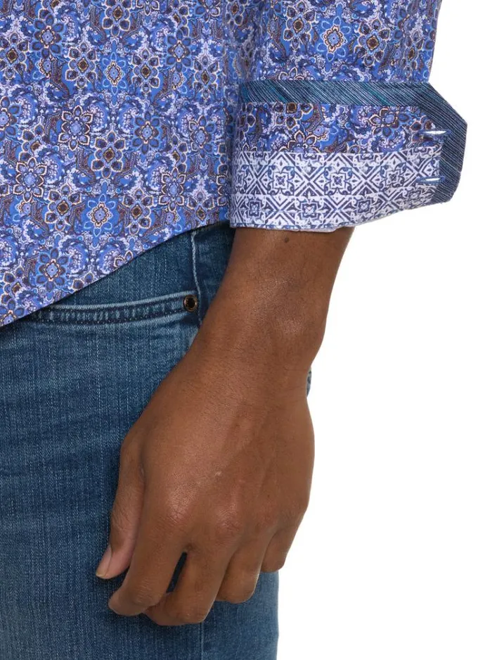Men LUNGANO LONG SLEEVE BUTTON DOWN SHIRT Blue Robert Graham Button Down Shirts