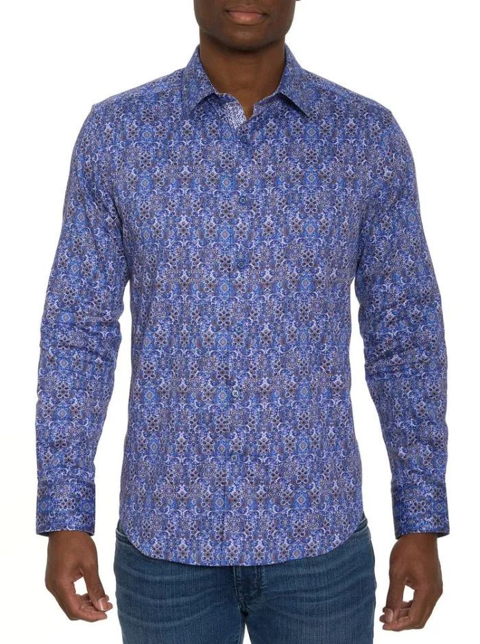 Men LUNGANO LONG SLEEVE BUTTON DOWN SHIRT Blue Robert Graham Button Down Shirts