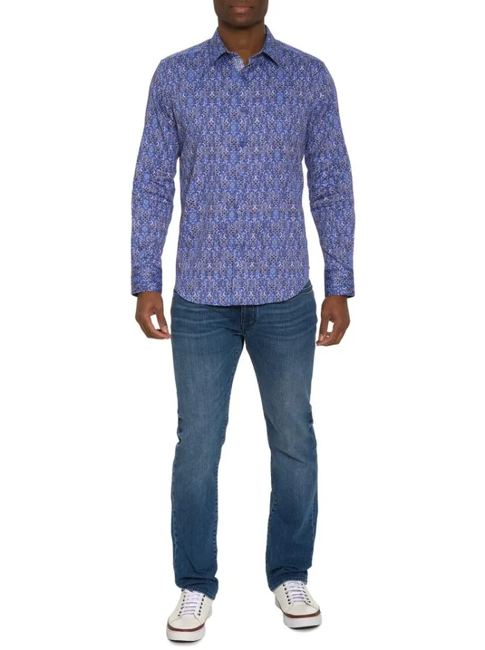 Men LUNGANO LONG SLEEVE BUTTON DOWN SHIRT Blue Robert Graham Button Down Shirts