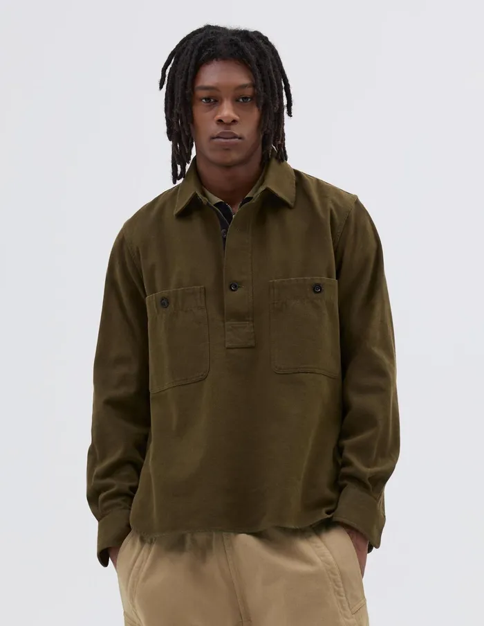 Men Mhl Overhead Shirt Moss Margaret Howell Shirts