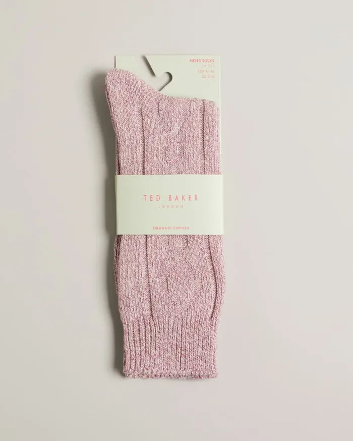Men MISTIE 8211 Cable Knit Hiking Socks Pink Ted Baker Socks