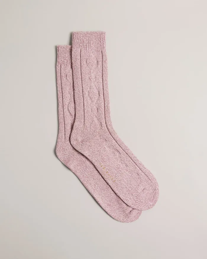 Men MISTIE 8211 Cable Knit Hiking Socks Pink Ted Baker Socks