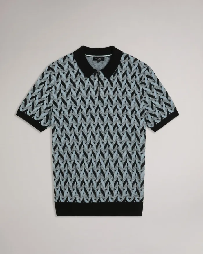 Men MITFORD 8211 Boucle Jacquard Knit Zip Polo Light Blue Ted Baker Polo Shirts
